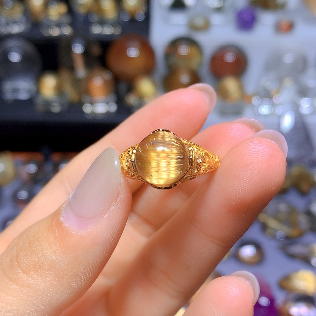 水晶戒指银S925镀金镶嵌戒指