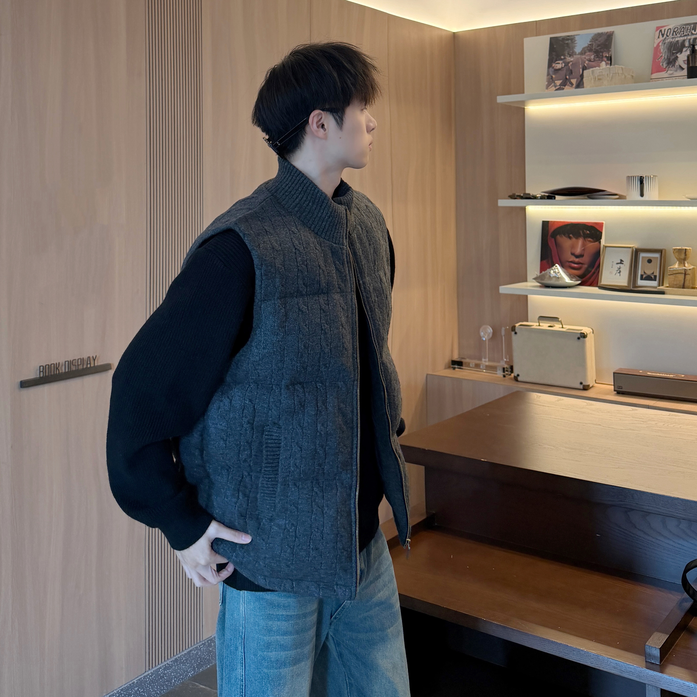 阿晨丨绵羊毛填充针织磨毛马甲  绞花加厚坎肩宽松外套