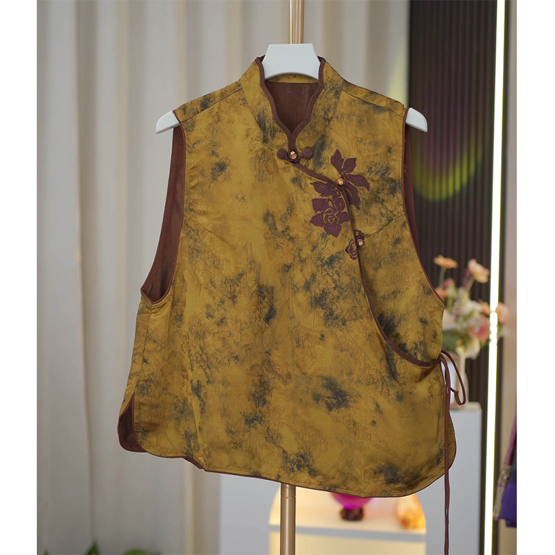 苏绣红云--香云纱老料薯莨双面缂丝女高贵减龄无袖打底百搭上衣