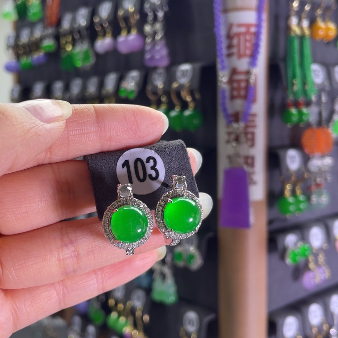 银S925镶嵌翡翠耳饰103
