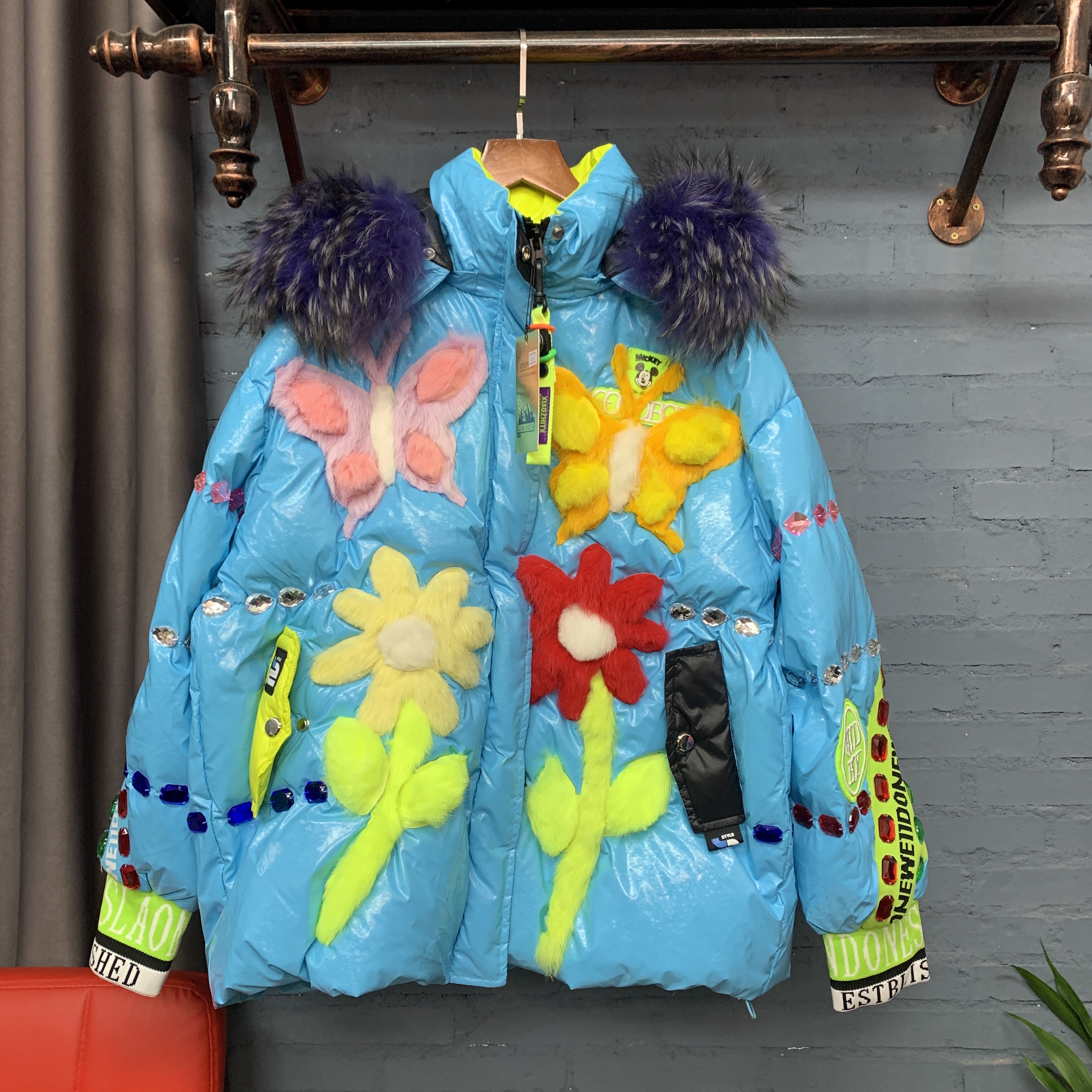 加厚拼接时尚天蓝色羽外套