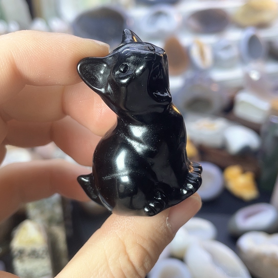 水晶玄猫黑曜未镶嵌