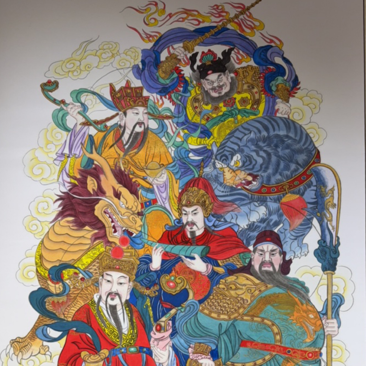 精品工笔五路财神作品一副65*130
