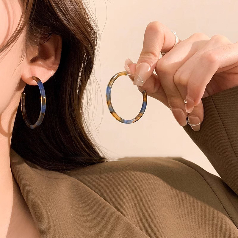 925银耳饰 S925银针复古港风素圈彩色大耳环2024秋季新款爆款耳钉