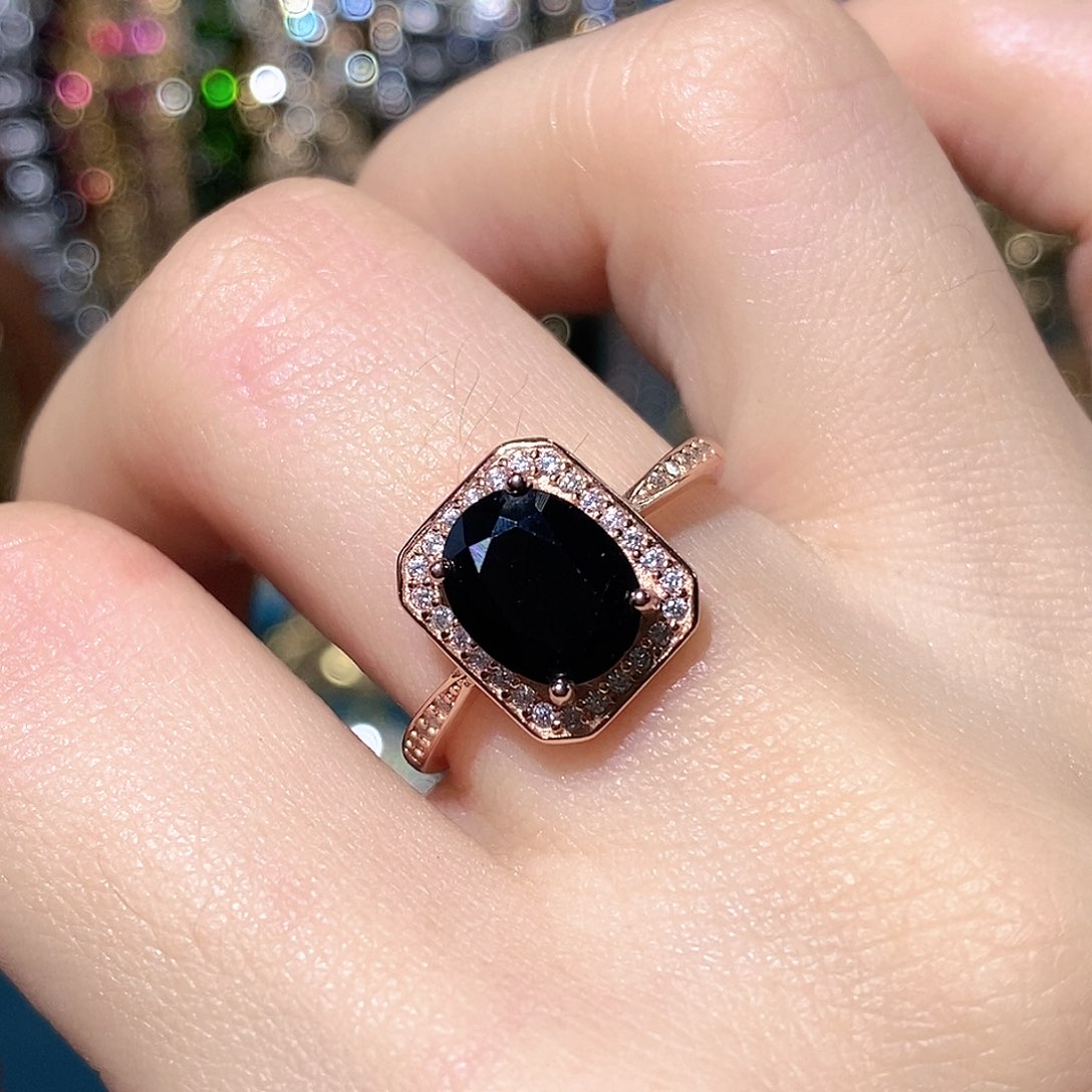 戒指蓝宝石银S925镶嵌天然蓝宝石