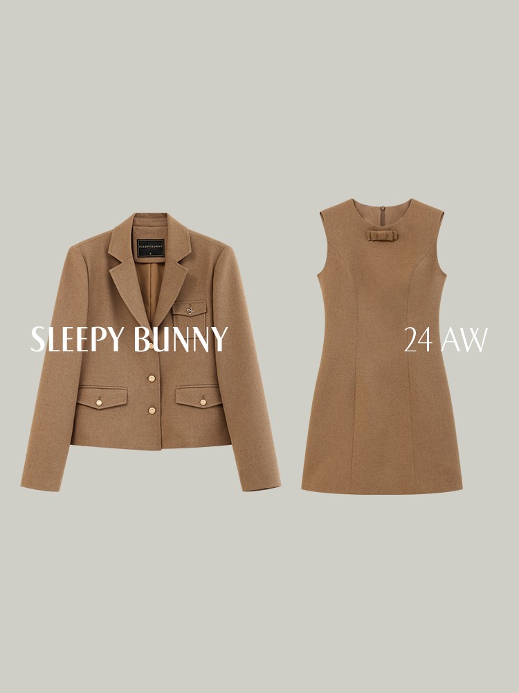 I瞌睡兔【清苍】高腰a字无袖连衣裙春秋学院复古西装套装外套230199