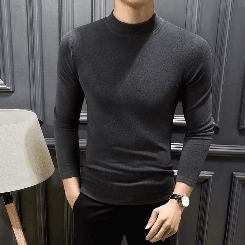 内搭磨毛双面男士半高领春秋款情侣长袖打底衫2025上衣德绒T恤