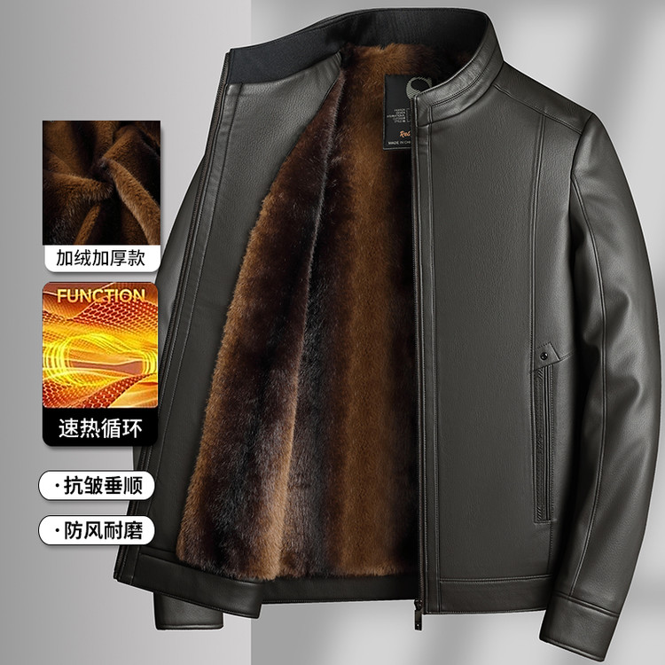 2025新款立领加绒皮衣中年男士外套爸爸冬季夹克皮衣中老年商务休