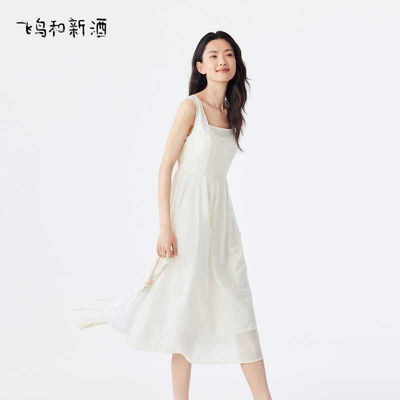 【大瑶】飞鸟和新酒方领无袖连衣裙背心裙FD430182242