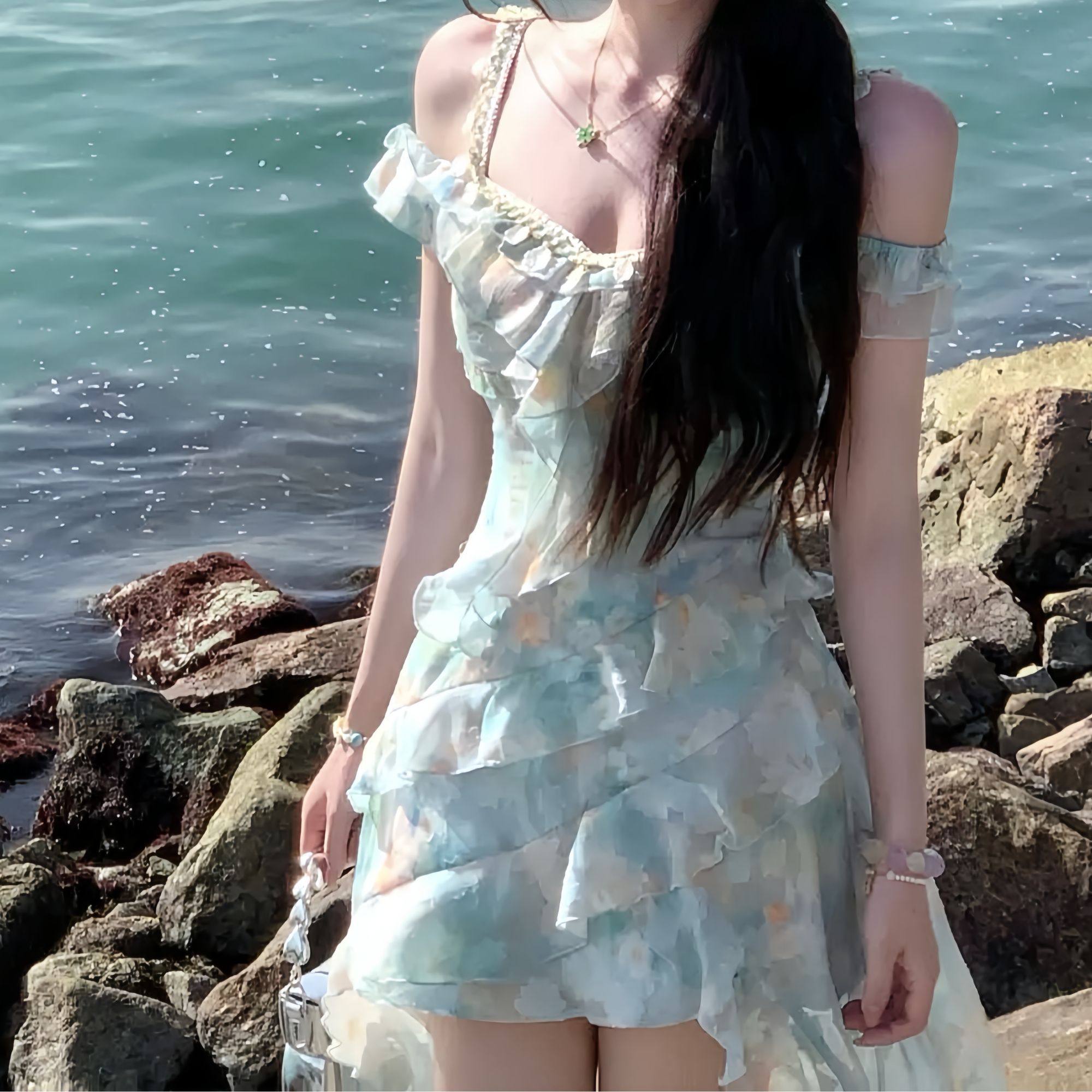 薄暮之海 夏季甜美小清新度假新款海边碎花显瘦约会辣妹连衣裙女