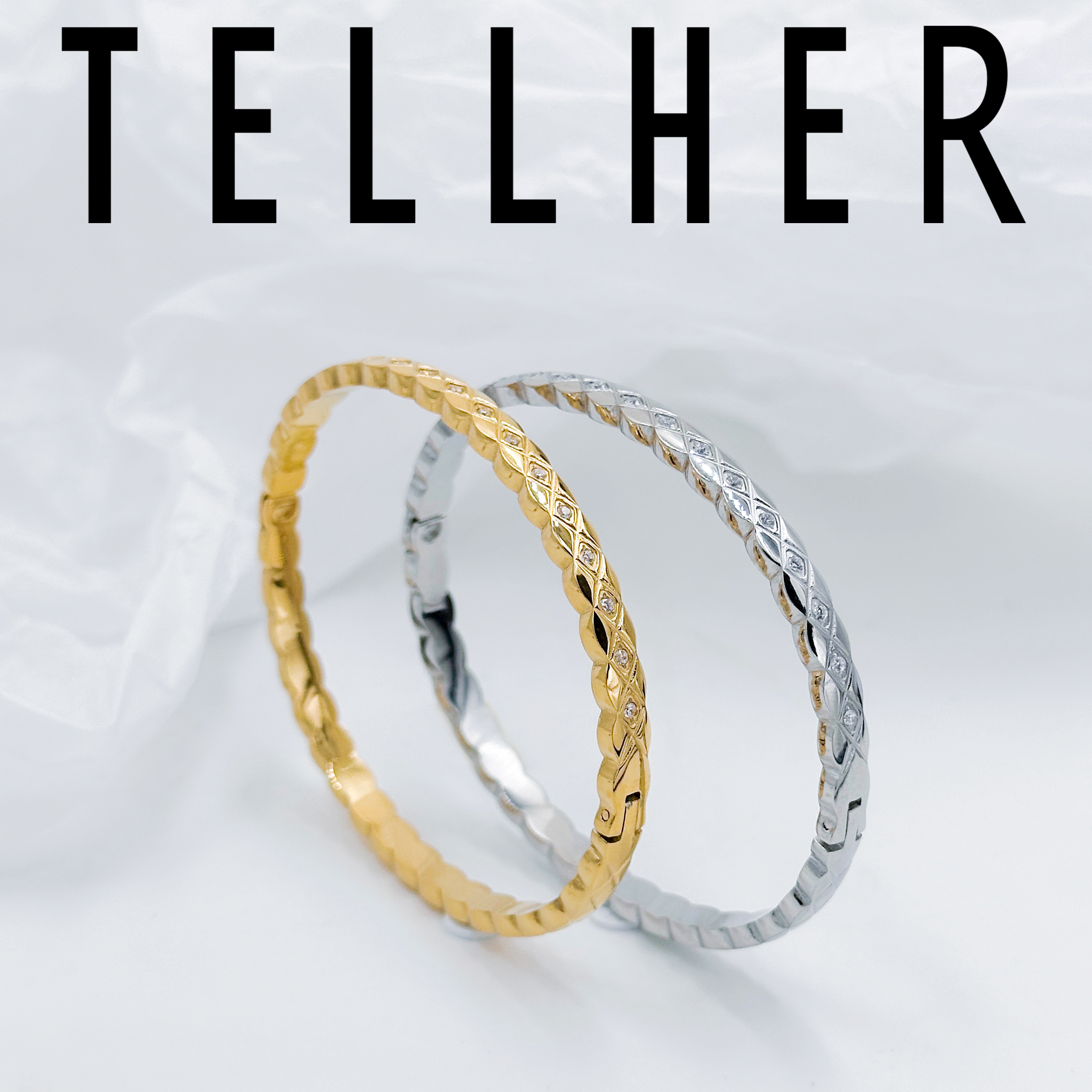 钛钢合成锆石手镯 《4mm交叉纹》 Ins风/轻奢 经典 百搭手镯 10S001