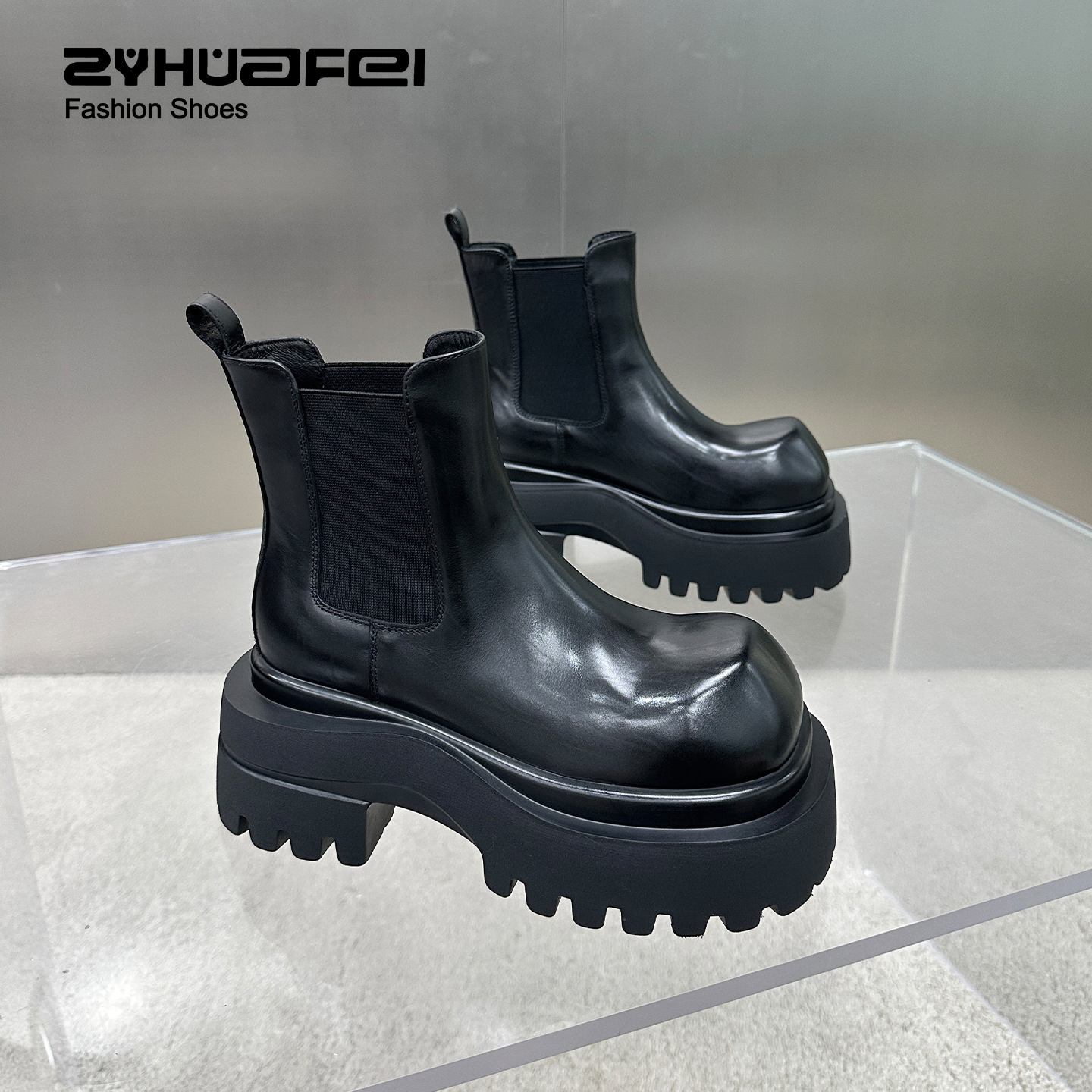 【左右华菲】7.5cm巨好看胎牛皮大头厚底切尔西靴2025秋冬百搭中筒