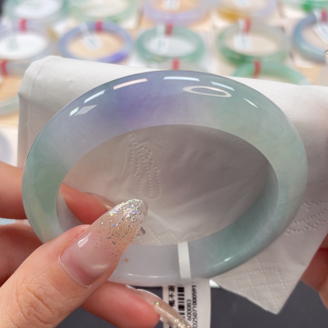 未镶嵌手镯翡翠56.2水润春彩辣紫8号