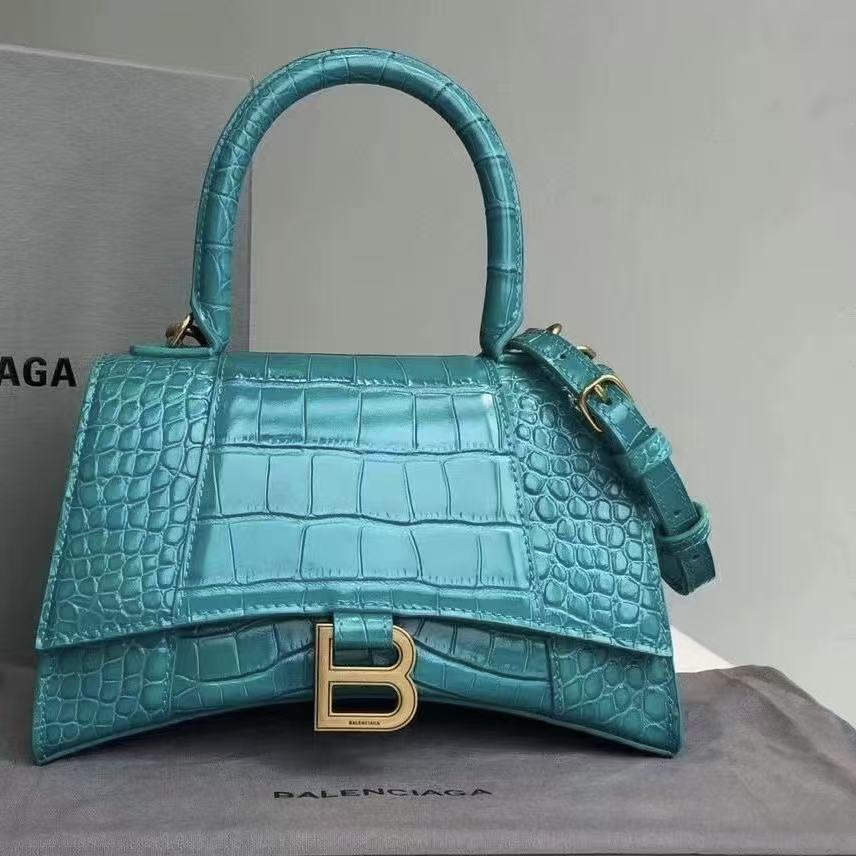 99新 Balenciaga/巴黎世家 绿色鳄鱼压纹沙漏包