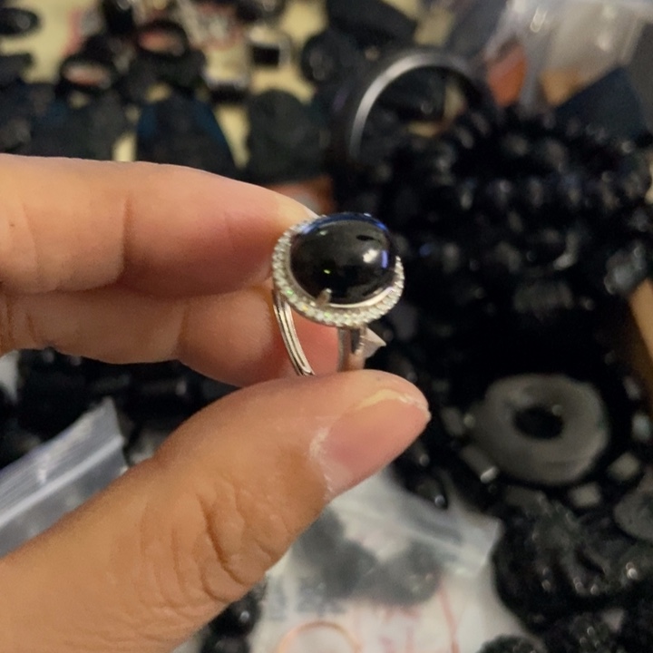 翡翠银S925镶嵌戒指墨翠