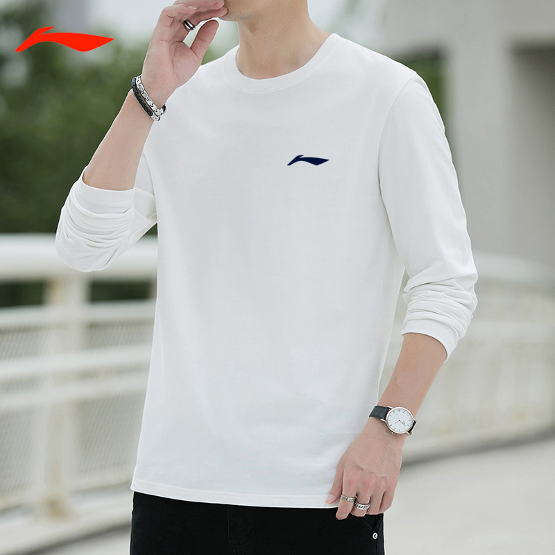 李LN宁重磅纯棉长袖T恤男士春秋季宽松圆领休闲潮流上衣服打底衫