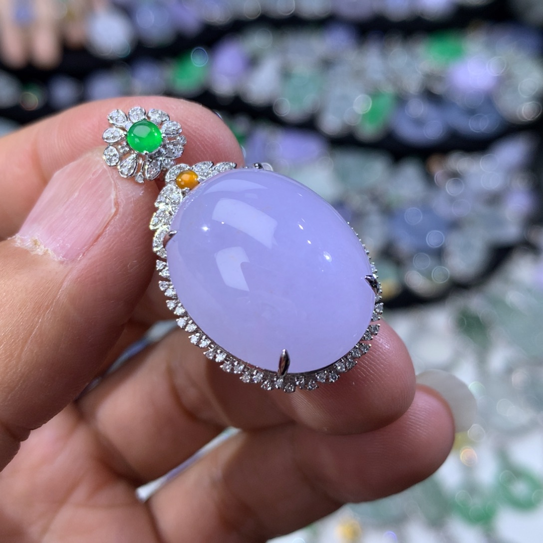 翡翠18K金镶嵌吊坠(不含链)