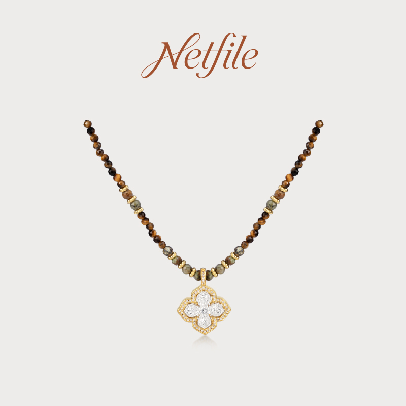 合金项链 Netfile【茶晶四叶牌项链】NF511X011