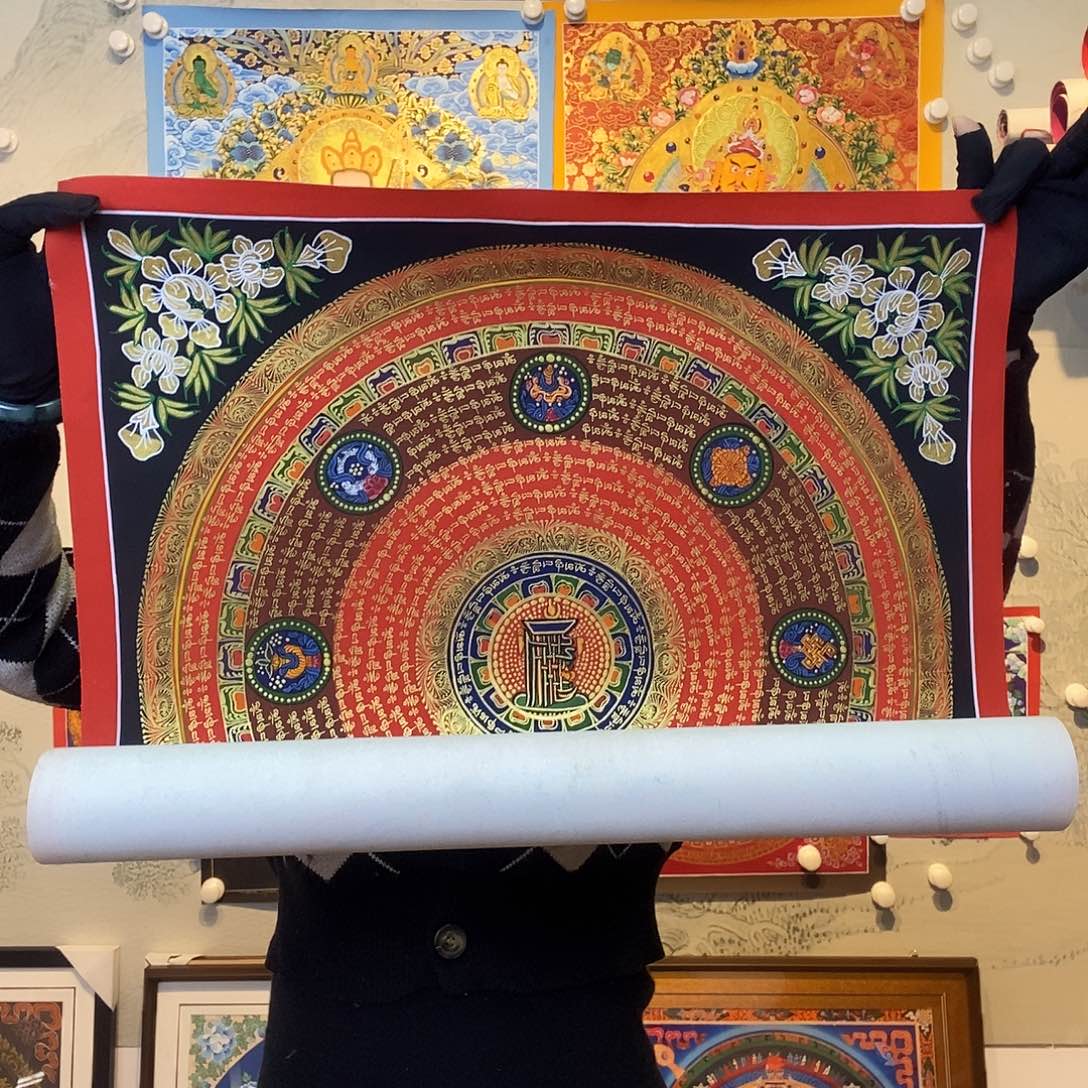 卷轴画纯手绘六字真言唐卡50厘米左右