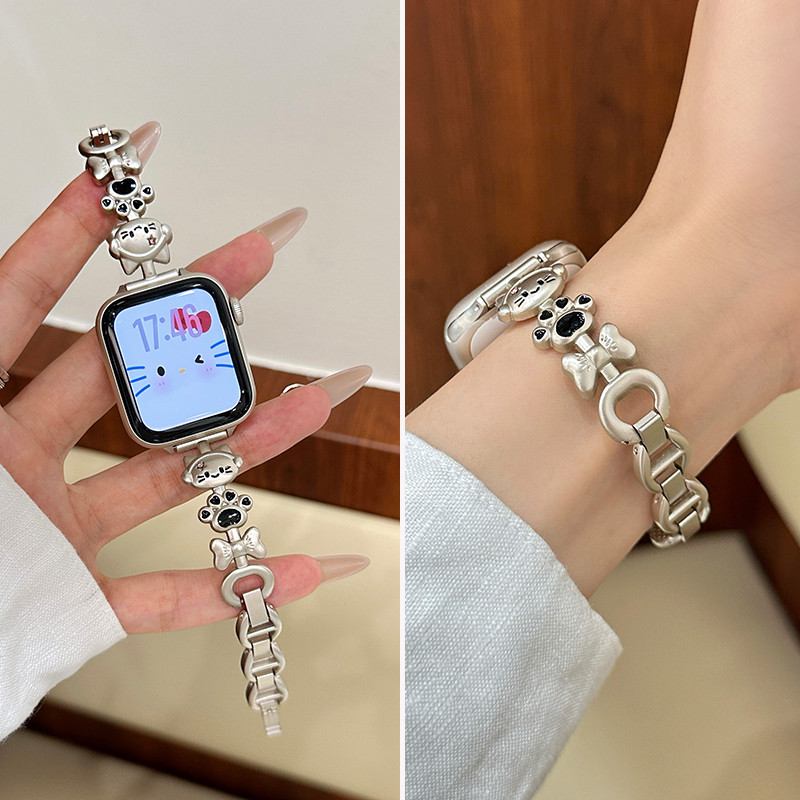 音乐猫咪金属适用苹果手表S10红米watch5/4小米手环10pro华为