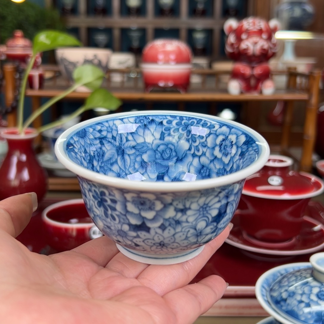 杯闻轩坊柴窑 满绘压手杯