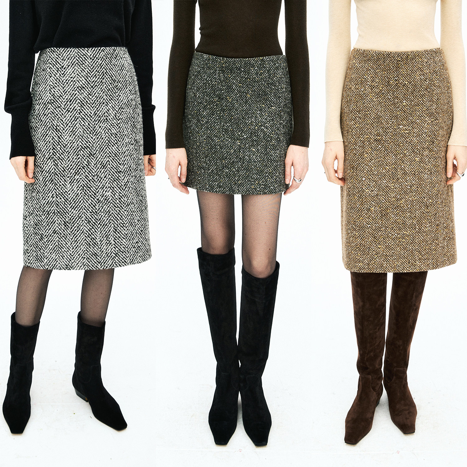 MRS Studios意大利moessmer金银豆人字纹羊毛中长/短款西装半裙