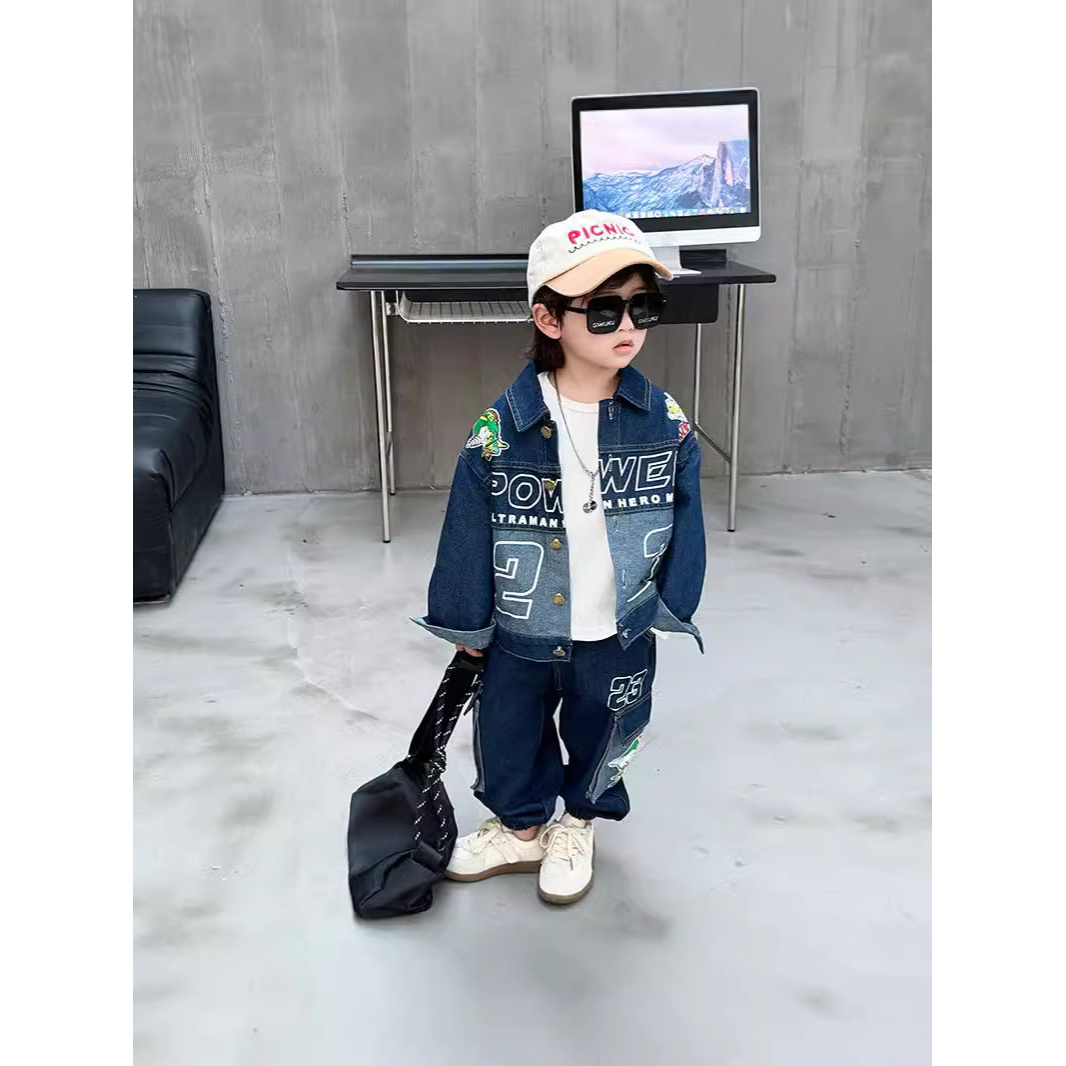 巴拉巴拉男童奥特曼炸街牛仔套装2024新款帅气宝宝秋装儿童装春秋