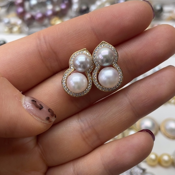 海水珍珠耳饰银S925镶嵌