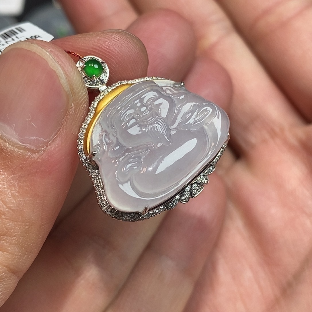 翡翠颈饰18K金镶嵌财神