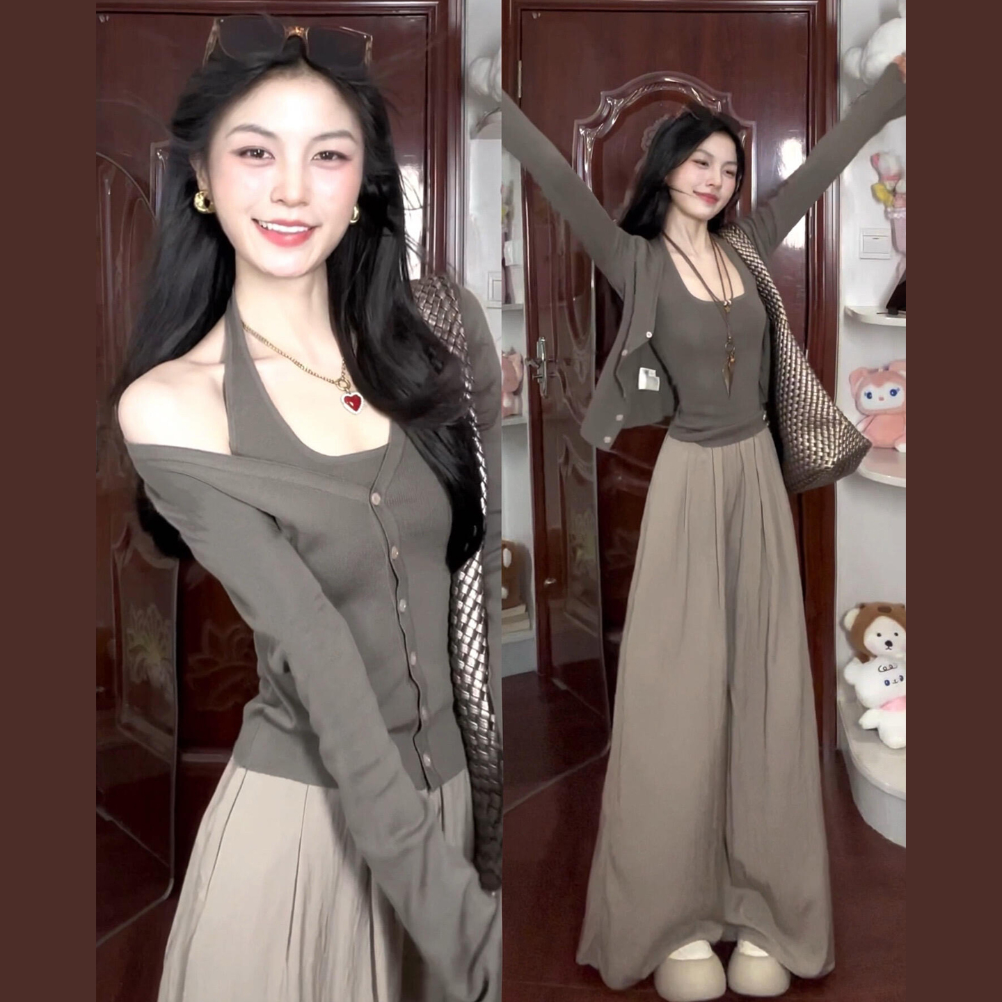 气质巨好看ootd开衫休闲裤一整套装女韩系春秋穿搭7309