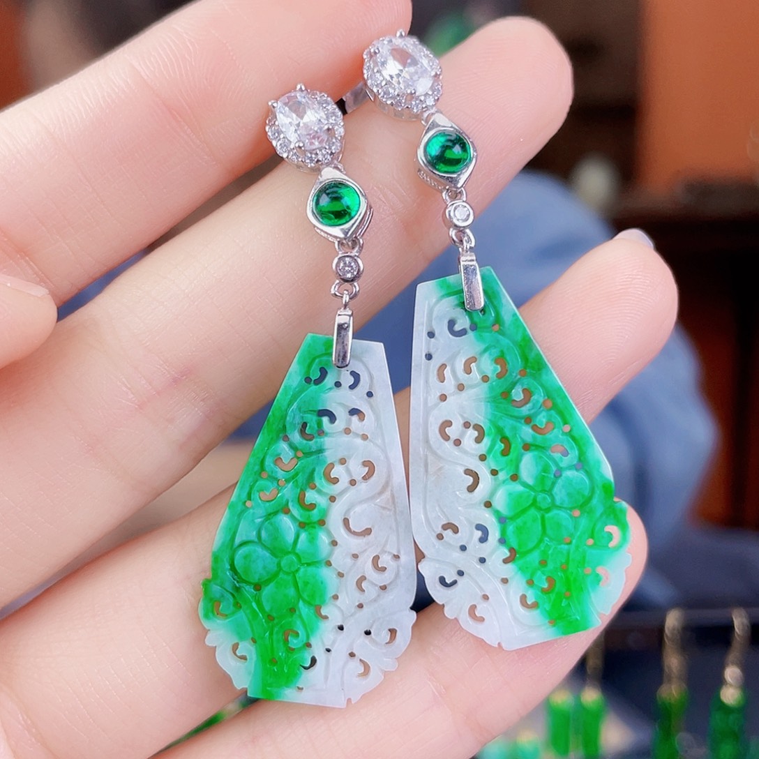 翡翠银S925镶嵌耳饰