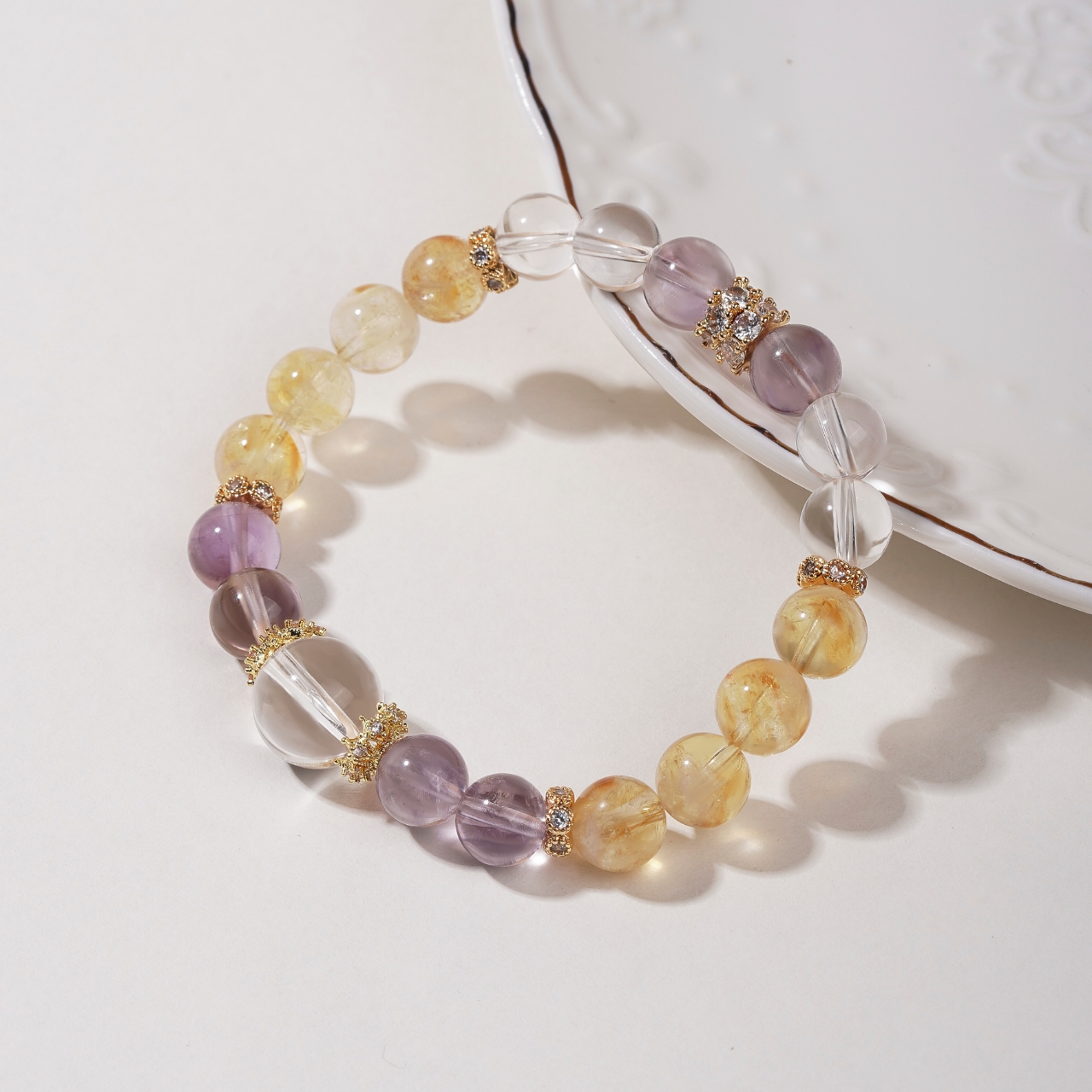 【紫霄】紫水晶黄塔晶白水设计款手串