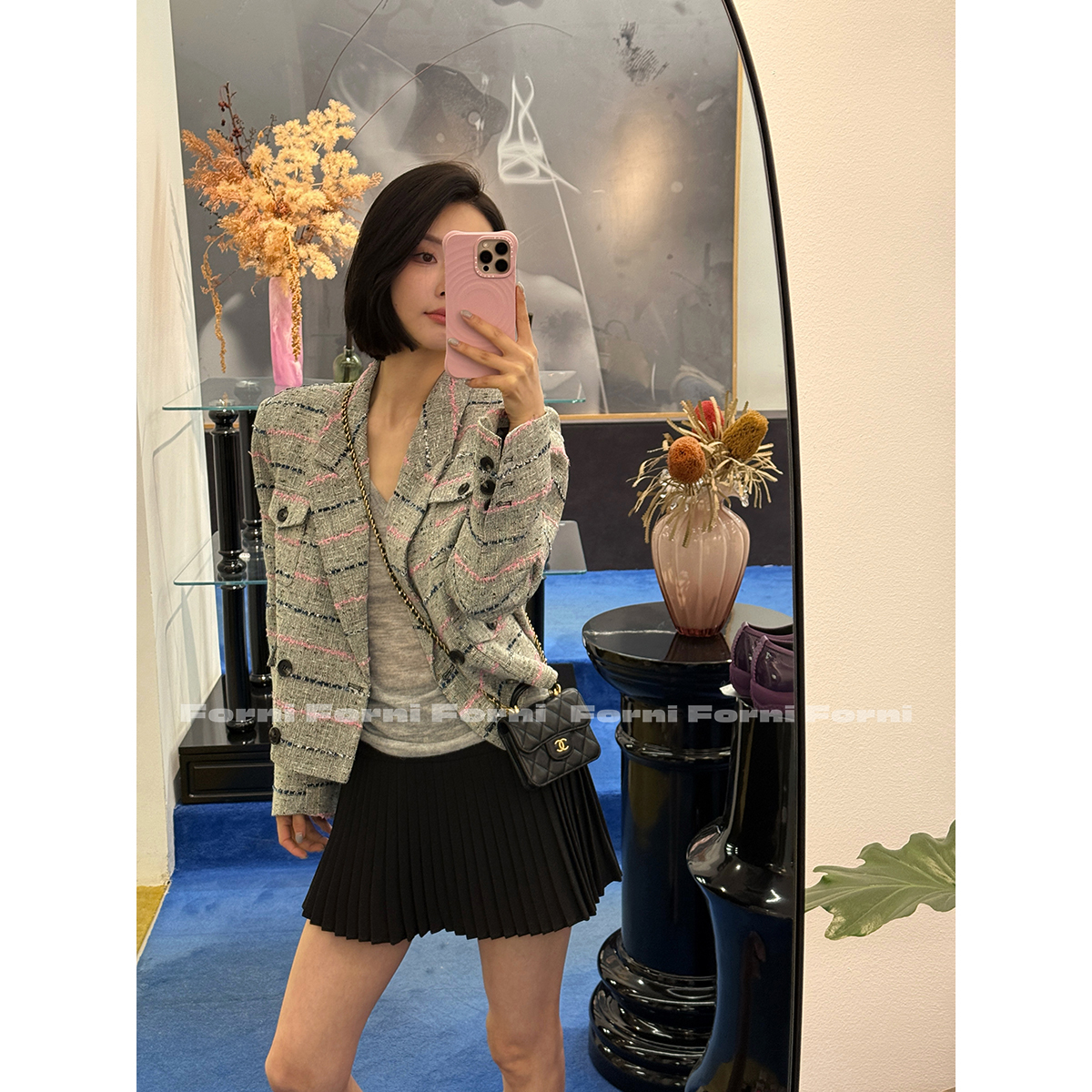 FORNI 康朋街31号 重工编织感撞色格纹花呢短款小香风外套