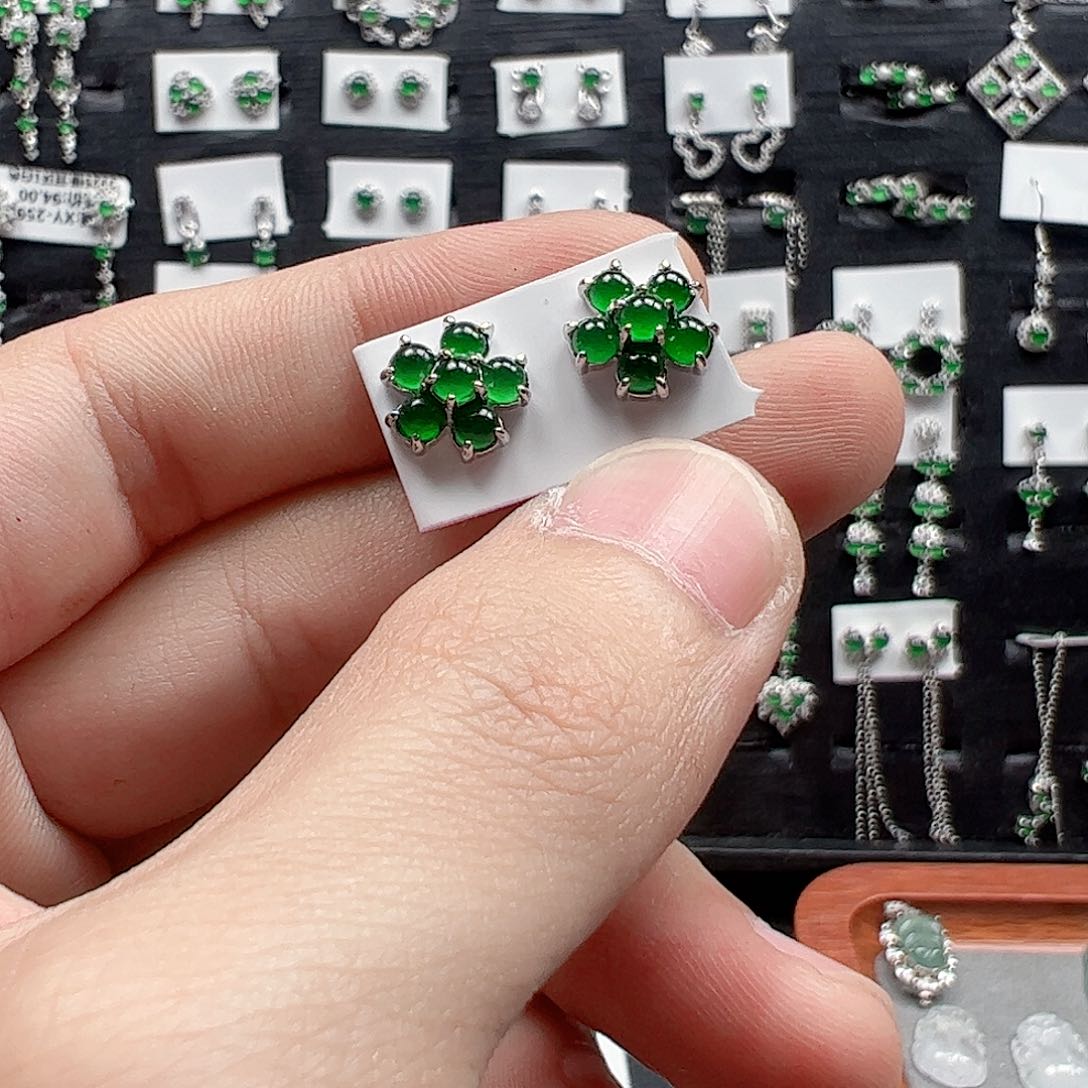 银S925镶嵌翡翠手链天然翡翠A货