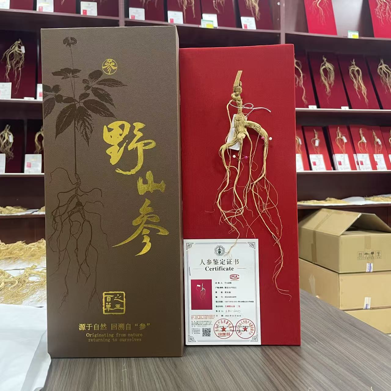 长白山生晒野山参二等搭配高档礼盒滋补送礼佳品权威机构鉴定