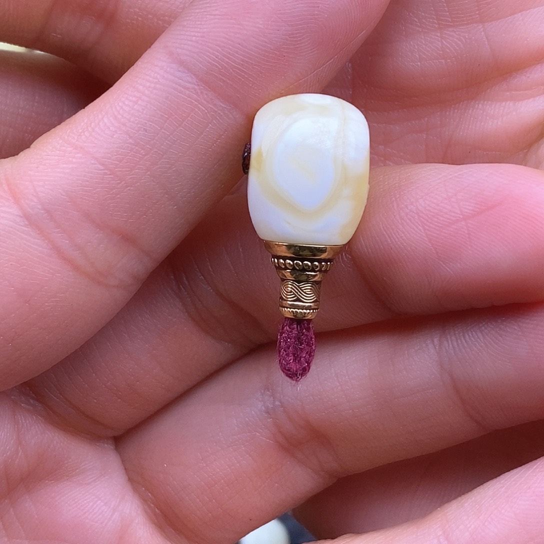 琥珀裸石18K金镶嵌不**弃11.9mm 蜜蜡三通