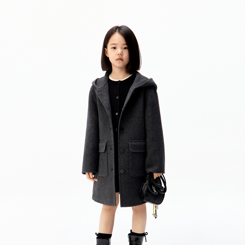 littlemoco童装25冬装新款中长款双面呢大衣外套