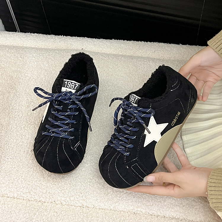 冬季复古加绒时尚星星平地鞋子学生百搭时尚休闲鞋轻便舒适棉鞋女