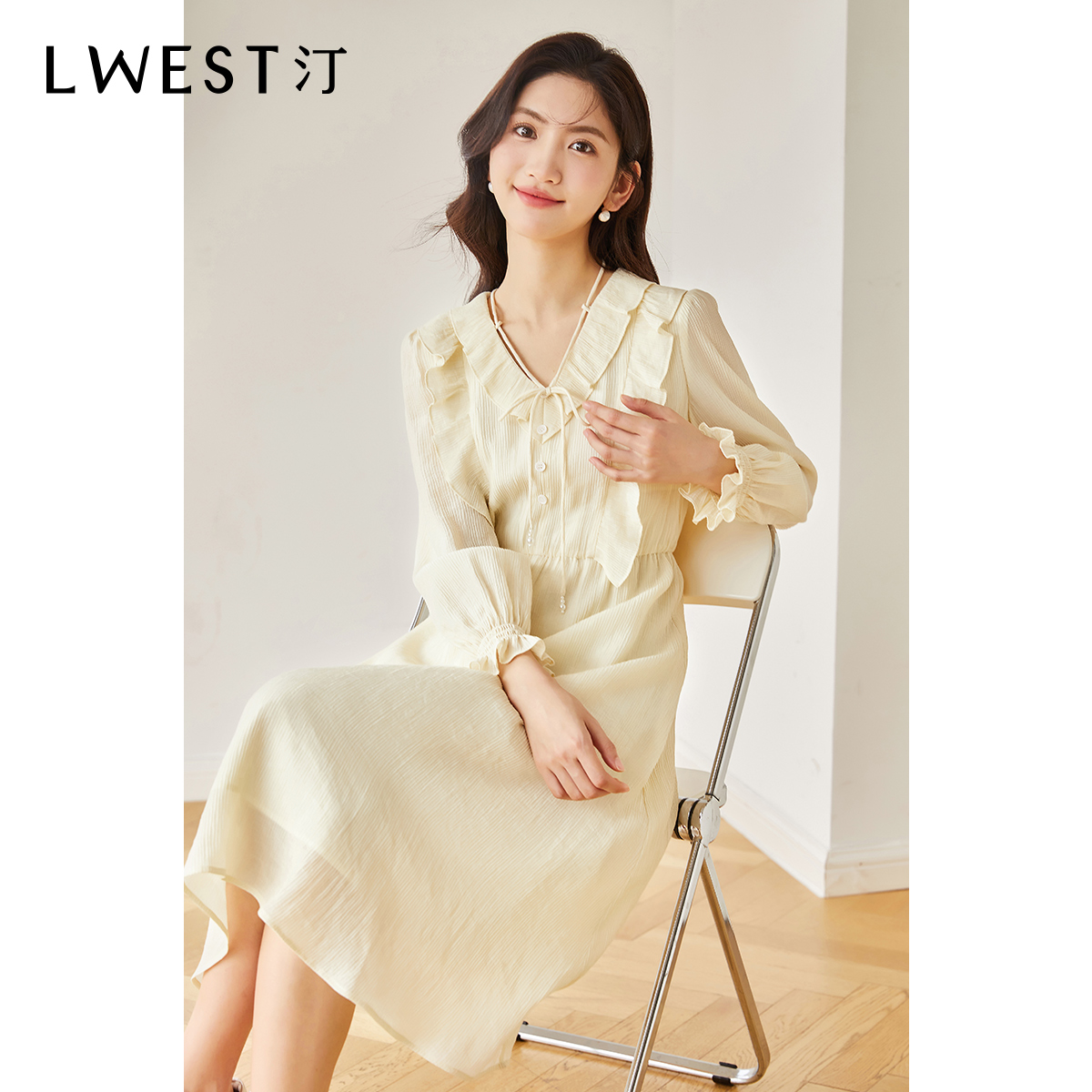 07278【大叔专享】朗文斯汀法式荷叶边显瘦连衣裙LDYL31707278