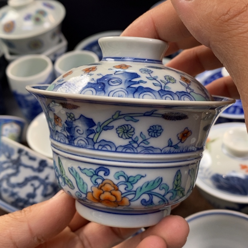 【闪购商品】景德镇青花斗彩盖碗