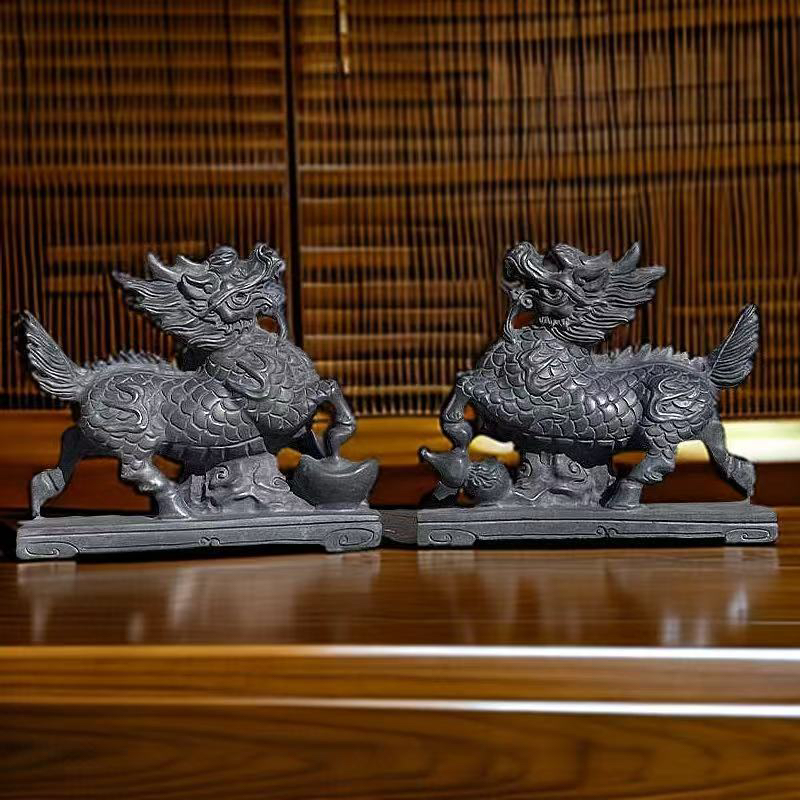 家用玄关庭院门口装饰神兽麒麟青石石雕摆件家居客厅装饰创意麒麟