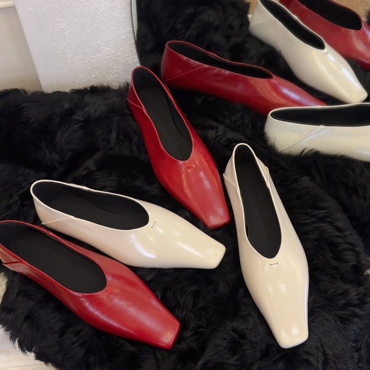 【王二今】牛皮/2CM/极简大牌小方头平底踩跟女巫鞋显瘦V口单鞋女