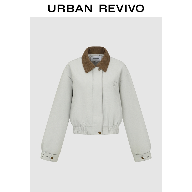 UR2025冬季新款女装复古休闲撞色灯芯绒翻领棉服UYY150073