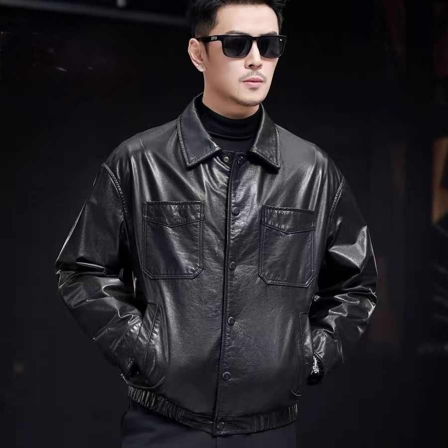 胎牛港风衬衫2兜 男士真皮皮衣牛皮短款春秋休闲夹克外套