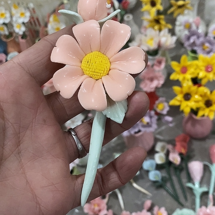 瓷片纯手工陶瓷花摆件瑕