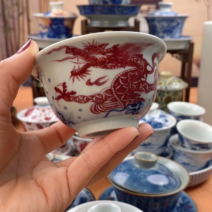 摆件陶鱼化龙压手杯