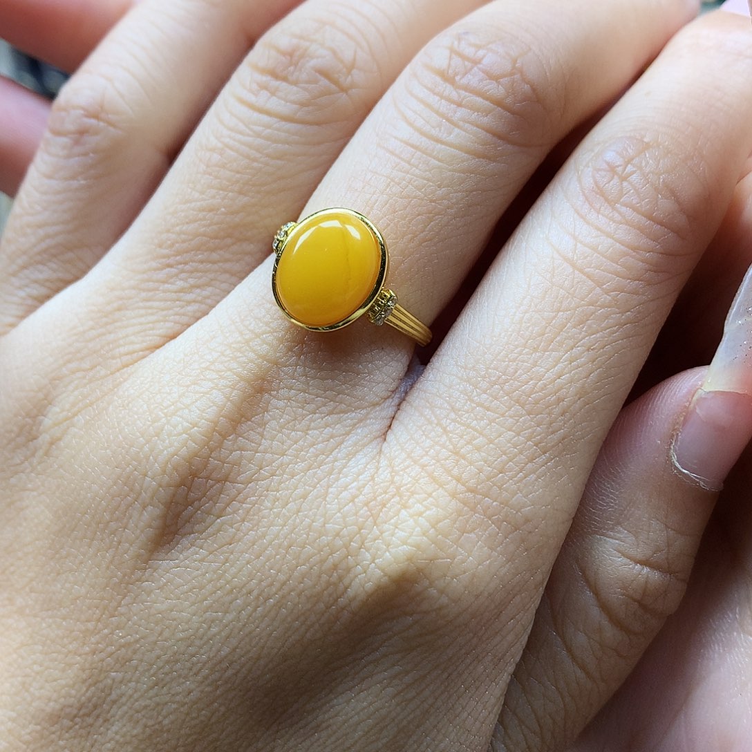 蜜蜡戒指银S925镶嵌戒指