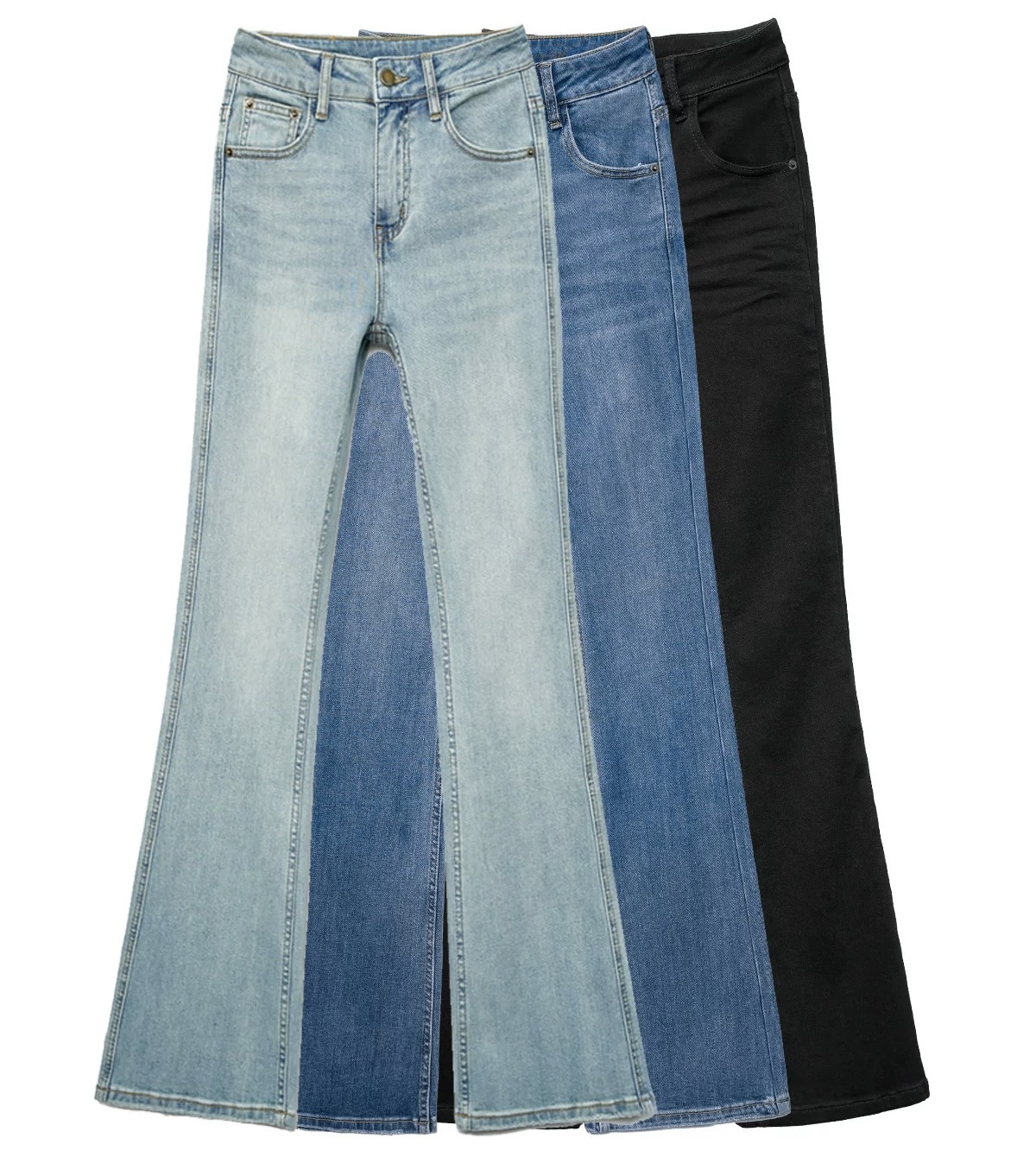 03新款白色喇叭裤蝴蝶高腰微喇女神显瘦牛仔裤（默认微瑕）