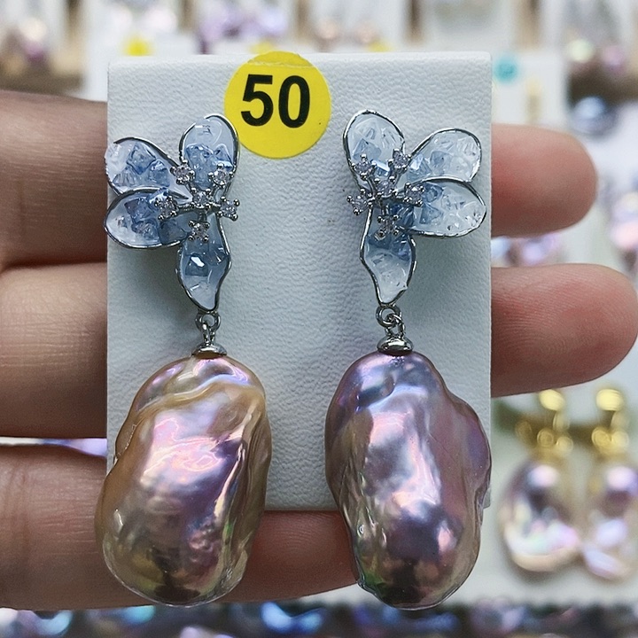 银S925镶嵌耳饰淡水珍珠