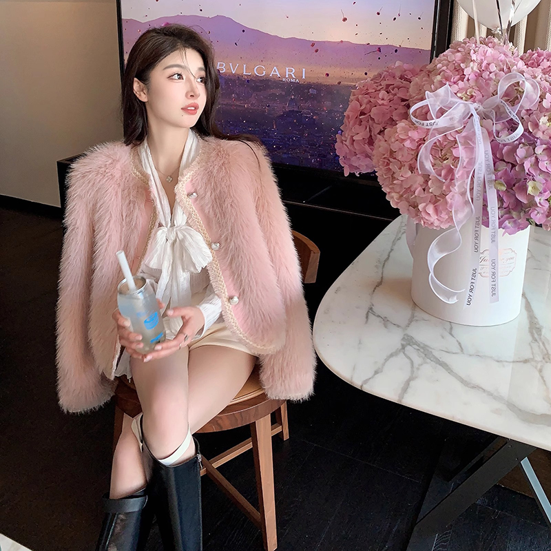 【退货运费补贴8-12】2024秋冬粉色白色流苏边小香风外套女33230#